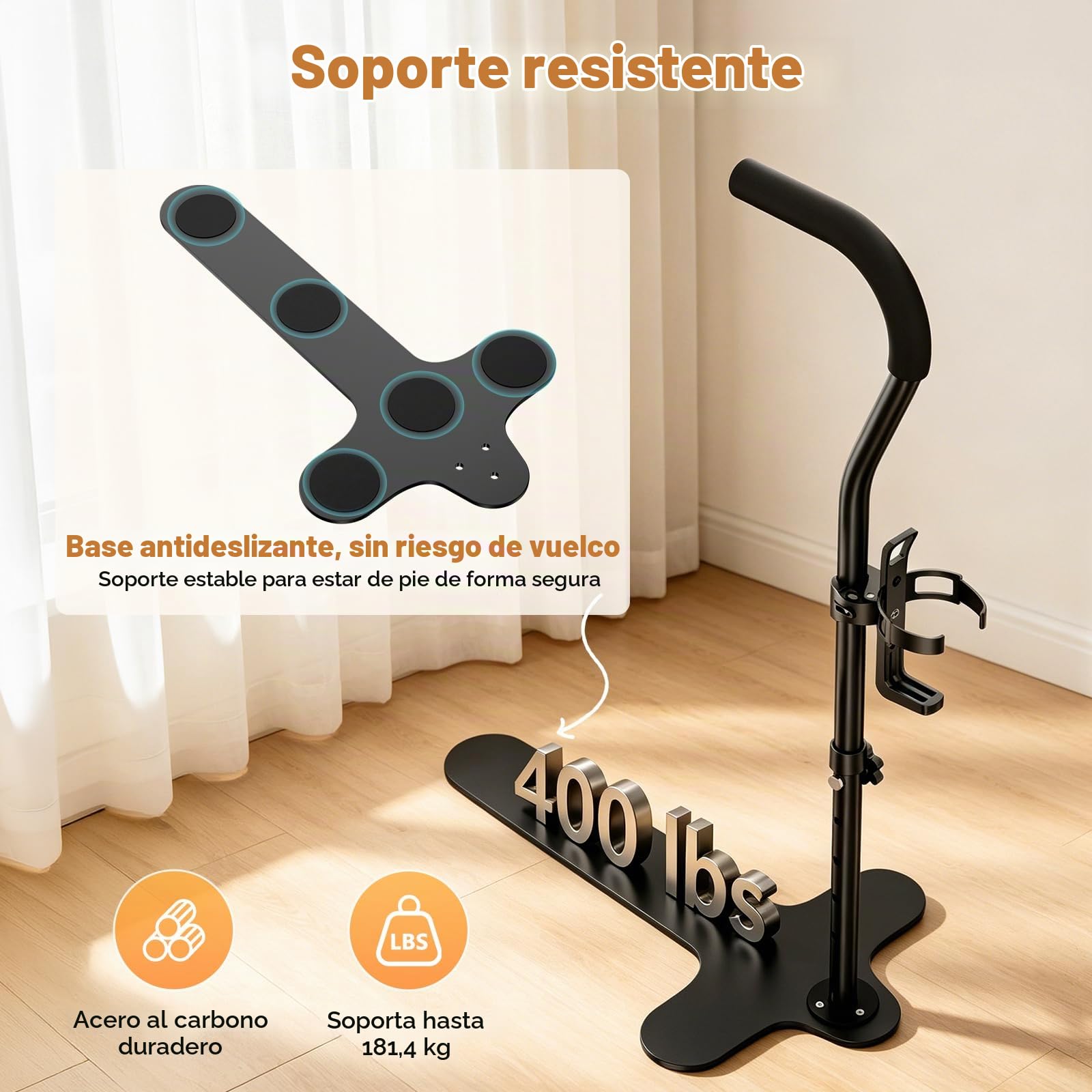 Ayuda para Levantarse del Sofá/Silla/Cama MAX 180 kg, Soporte para Levantarse Antideslizante con Portavasos, Barra de Ayuda con 6 Alturas Ajustables para Ancianos, Mayores, Discapacitados, Pacientes