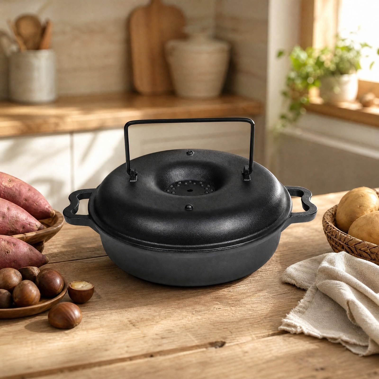 Baoblaze Roaster in Ghisa senza Rivestimento Pentola in Ghisa con Coperio Non Elettrico Oven per Appassionati di, Famiglie, Pasti Familiari, 25 Cm
