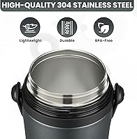 Vista 6 de Termo de sopa para alimentos calientes para adultos y niños, recipientes de almuerzo de 32 onzas de boca ancha, tarro de comida aislado 100% a