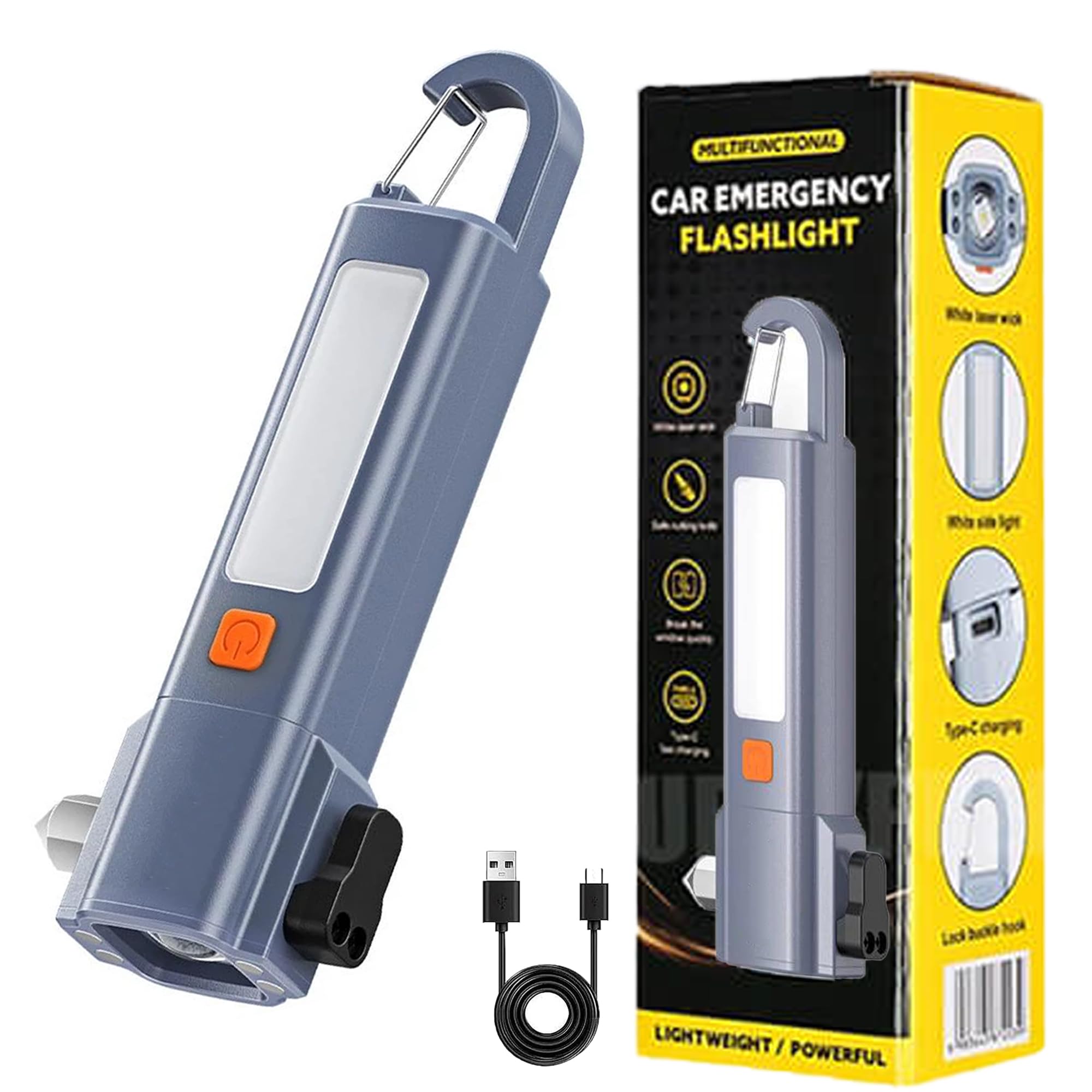 BONZELLA Multifunctional LED Flashlights, Rechargeable Torch with 3 Lightning Modes, Seat Belt Cutter & Glass Breaker for Car Emergency Use, Portable Handheld Flash Light for Indoor, Camping-picture-24