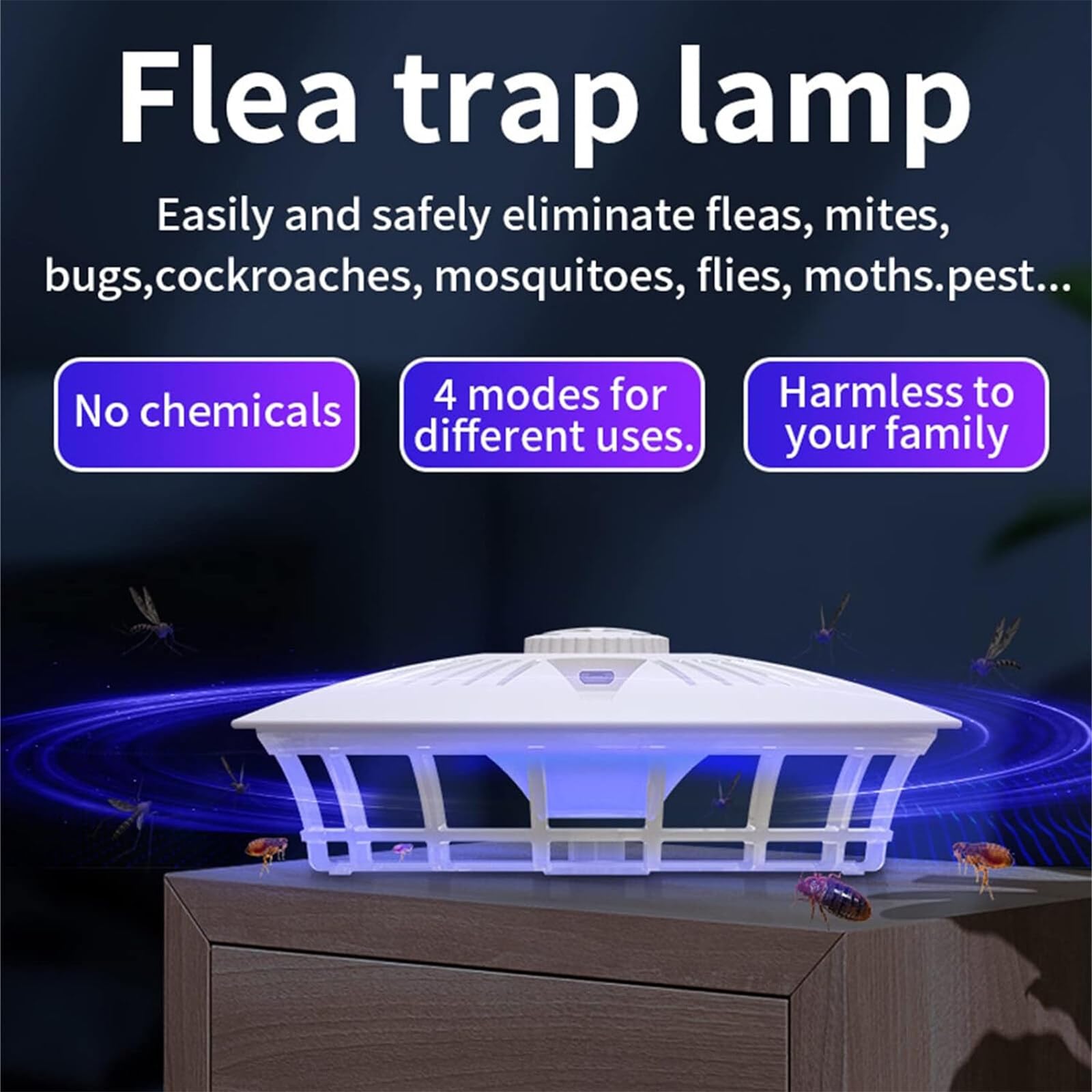 YUNYODA Flea Trap, Electric Dome Flea Trap with 4 Light Modes, Odorless, Non-Toxic - Image 3