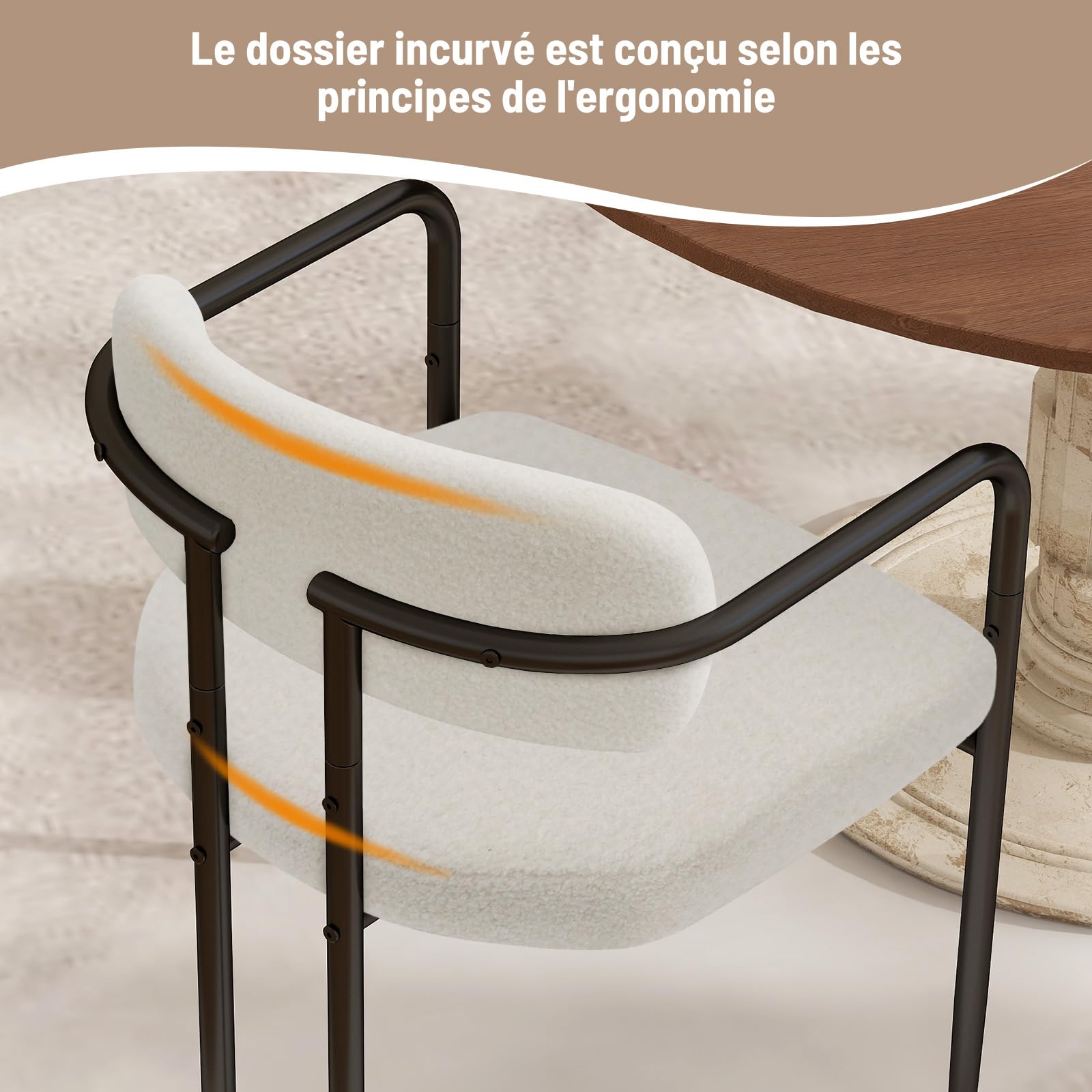 YU YUSING 2 Fauteuils Salle à Manger Bouclettes Rembourrées Accoudoir Métal