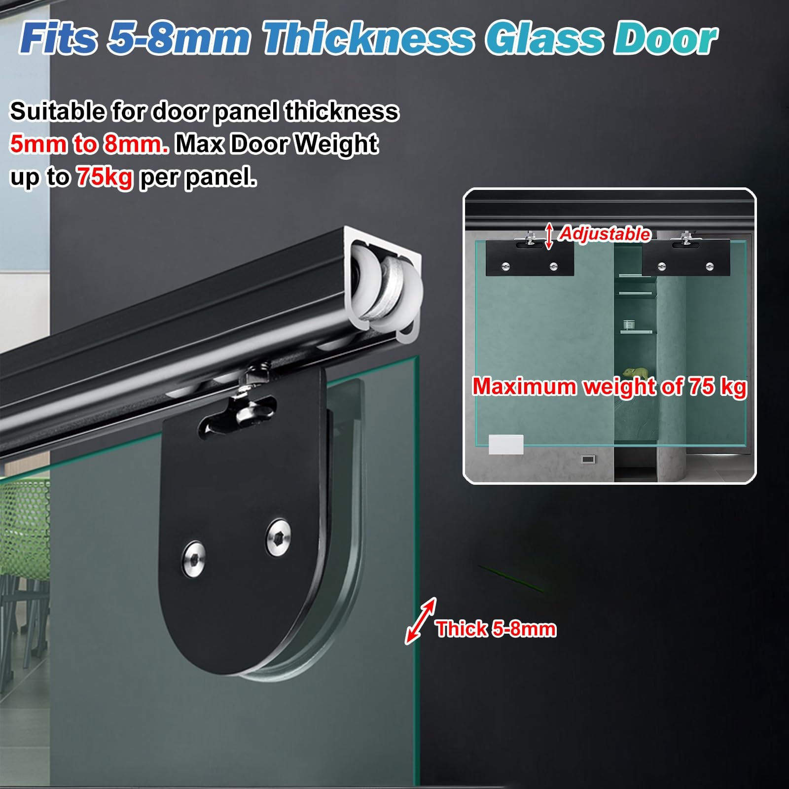 Kit de riel para puerta corredera, guía de aluminio de doble riel para un funcionamiento suave y silencioso, guías de montaje superior para puertas de vidrio acrílico, 1-6 metros