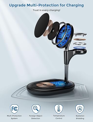 Miniatura 7 de Hevanto Soporte cargador 3 en 1 Mag-Safe para iPhone, AirPods y Apple Watch, paquete de 2 (negro y rosa pálido)