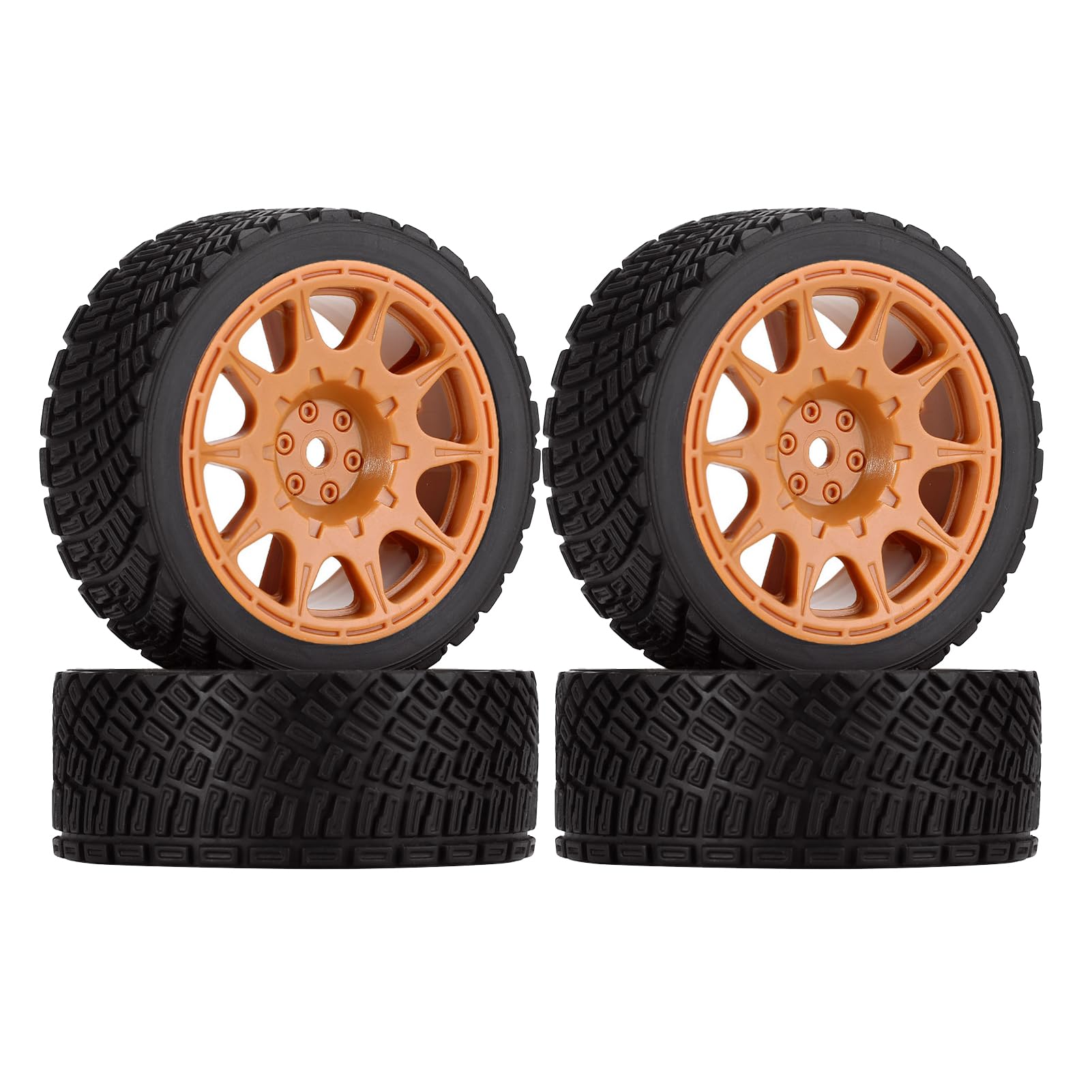 KEEDA 4PCS 66mm RC Tyres and Plastic Wheels Rims for Tamiya TT01 TT02 HSP HPI Kyosho 1:10 RC On Road Racing Rally Car (10-Spoke, Brown)