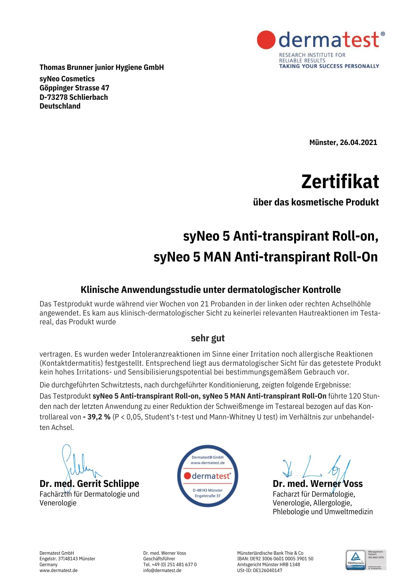 syNeo 5 Antitranspirant Deo Roll-On – 5-Tage-Wirkung – gegen starkes Schwitzen, Schweiß & Geruch – Deoroller für Achseln – dermatologisch getestet – für Damen & Herren – Made in Germany – 50 ml