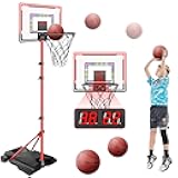 Upgrade Basketball Hoop for Kids with Stand, Adjustable Height 3.5ft to 6.2ft Basketball Hoop with Electronic Scoreboard LED Lights, Indoor Outdoor Backyard Sport Game Gifts Toys for 3 4 5 6 7 8