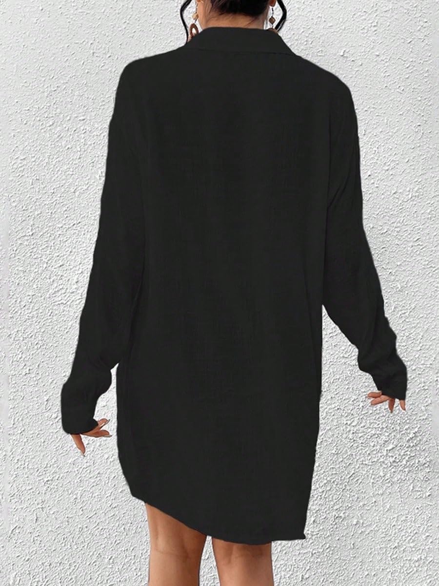 Women Front Button Long Sleeve Shirt - Solid Color cover ups for swimwear