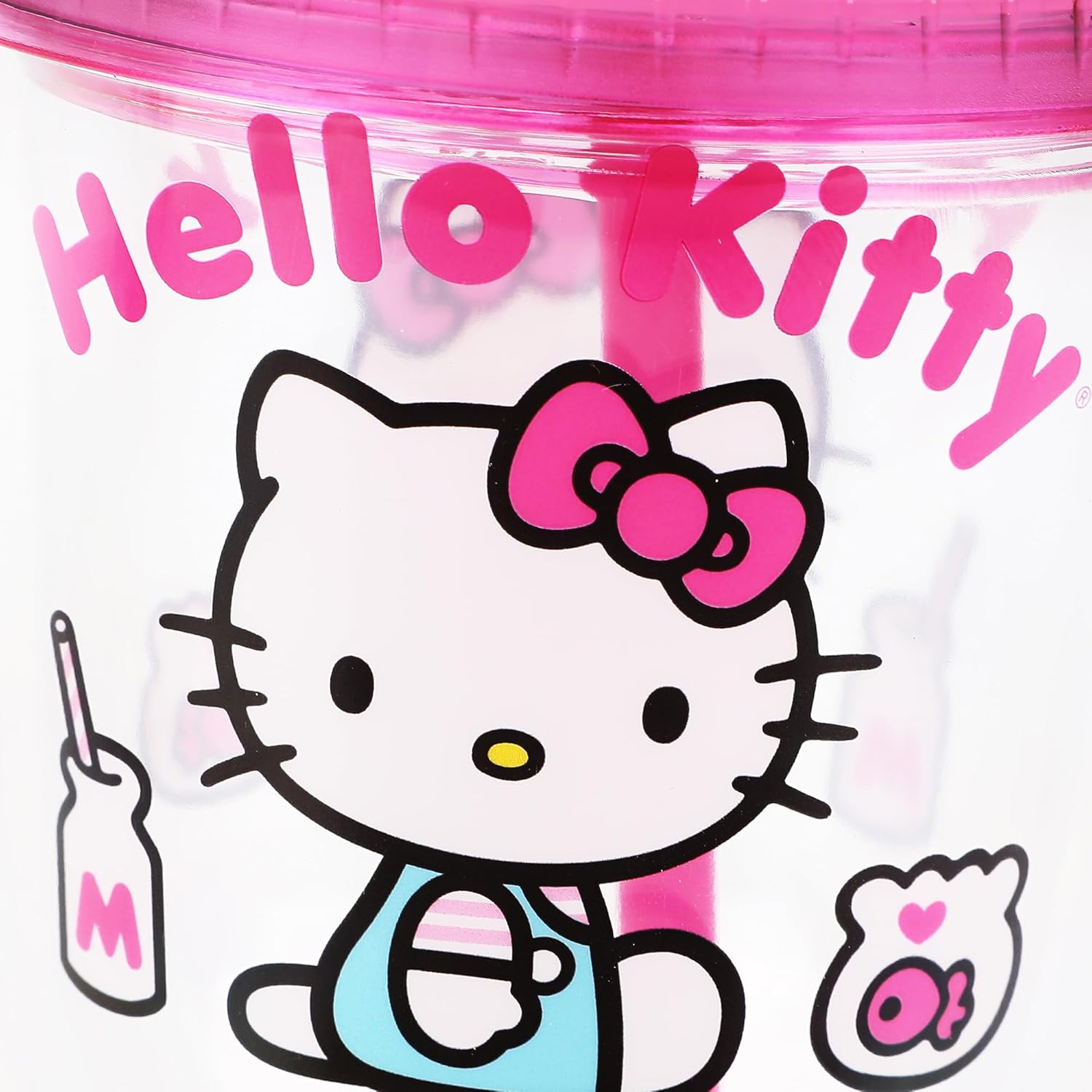 Bioworld Hello Kitty Drinks Character Art 13 Oz Double Wall Plastic Cup With Pink Dome Lid - Image 2