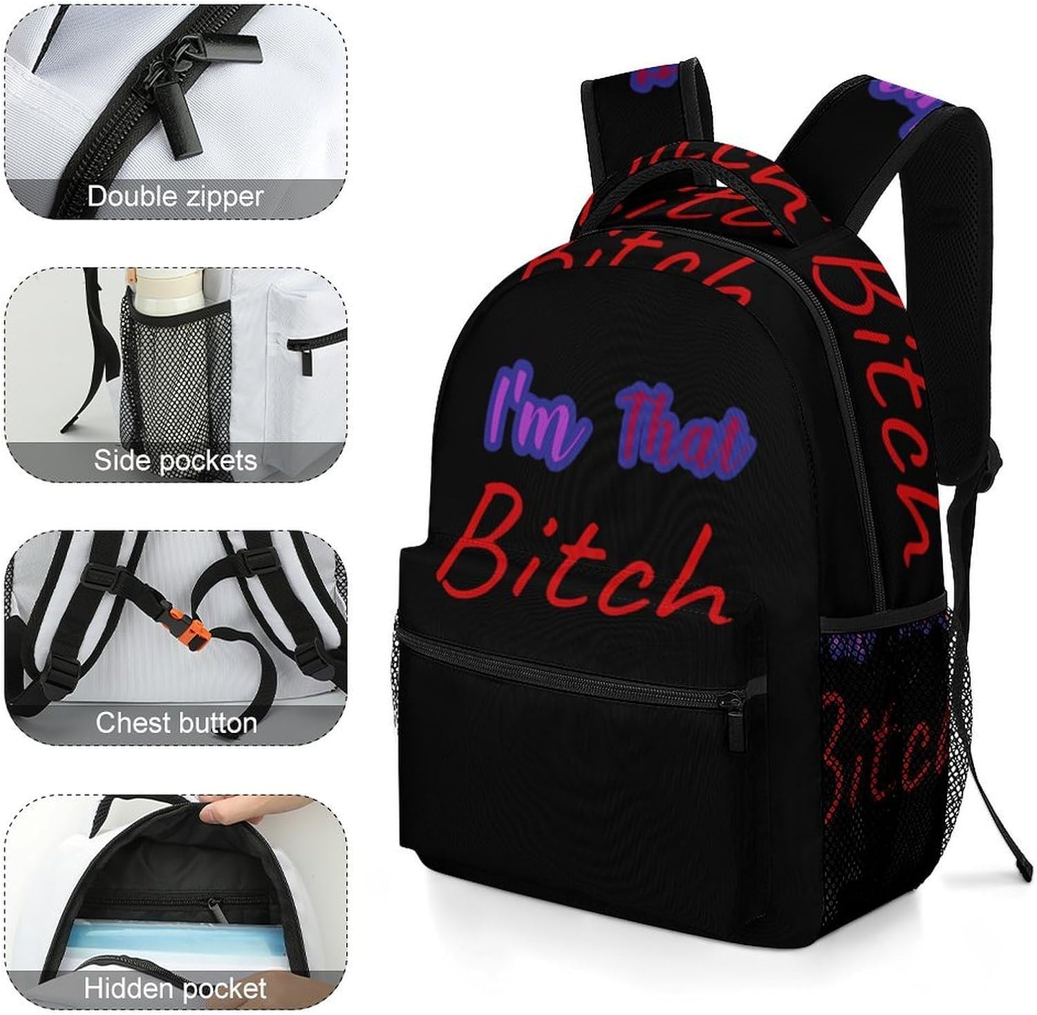 Sarcastics I'm Thats Bitch Funny Laptop Backpack Lightweight Shoulder Bag Casual Daypack Rucksack for Women Men image 5