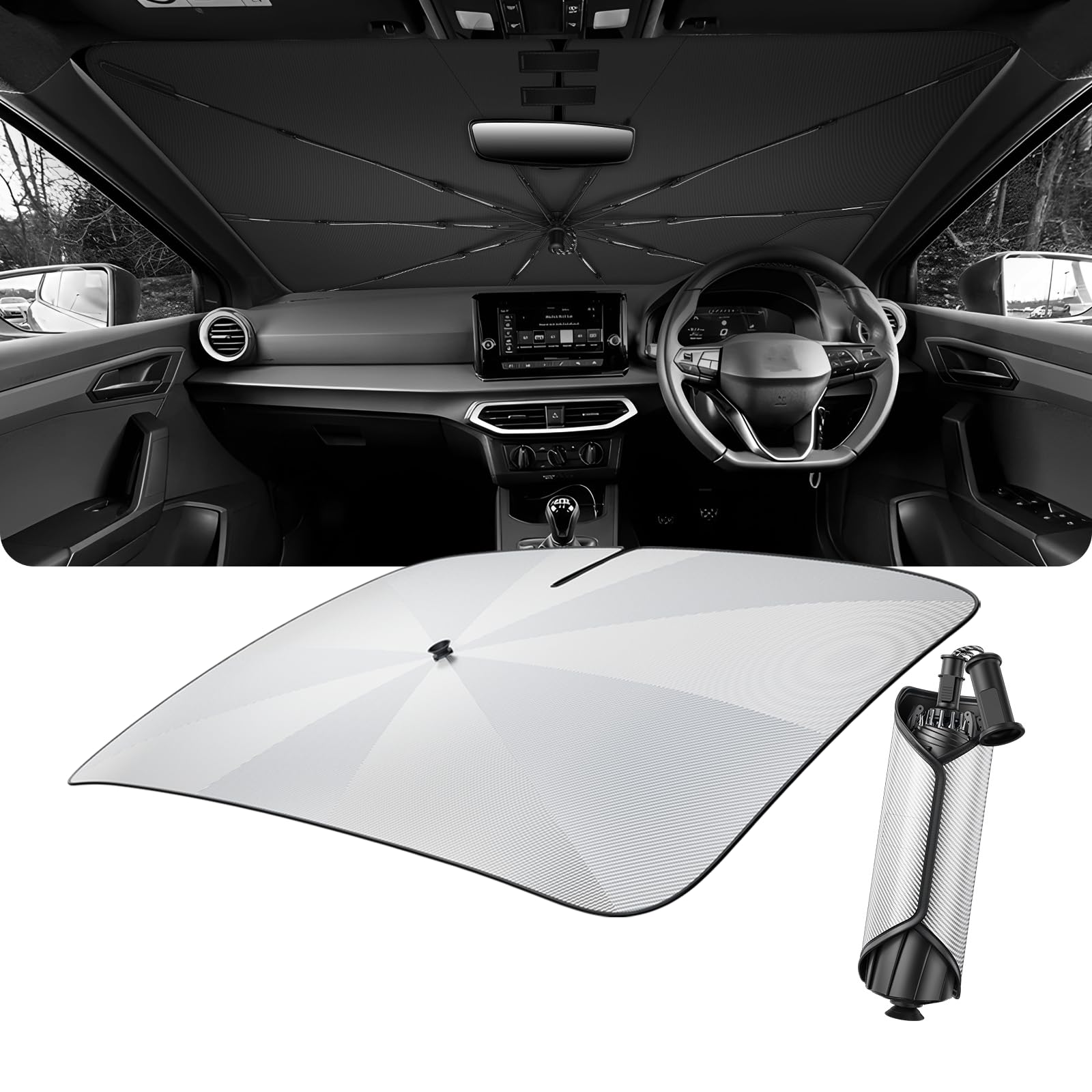 LUWU [Mejorado] Parasol Paraguas Coche Compatible con Seat Ibiza 6F MK5 2017-2025 2026 Parabrisas Plegable Parasol para Coche Protección UV y Calor Accesorios Ibiza