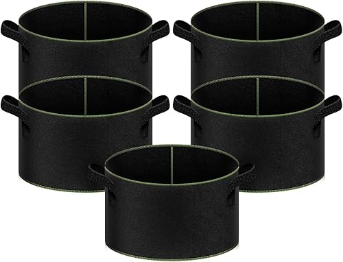 iPower Paquete de 5 bolsas de cultivo de 20 galones, macetas de tela no tejida gruesa, contenedor de aireación resistente con asas de correa para