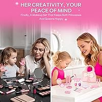 Vista 5 de Kit de maquillaje real para niñas – 18 piezas de juguetes de maquillaje no tóxicos y lavables con bolso inicial para niños pequeños – Regalos