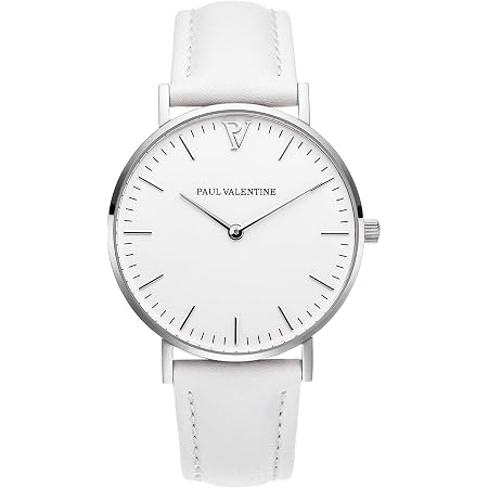 PAUL VALENTINE® Orologio donna Marina Silver White con cinturino in pelle  bianca - Diametro Cassa 36