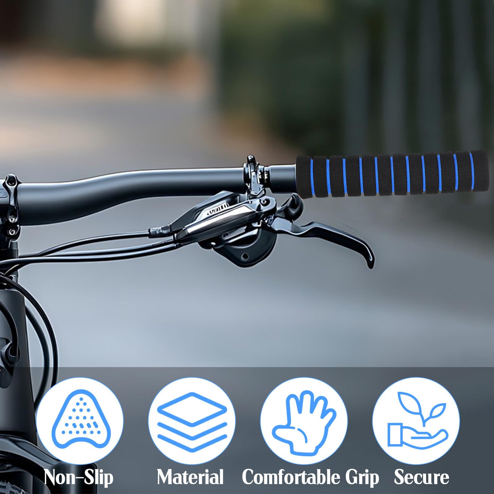 4 Paia Manopole Spugna per Manubrio Bici, Coprimanopole Antiscivolo, 22mm, per Bicicletta e Monopattino Elettrico, Presa Sicura e Montaggio Facile
