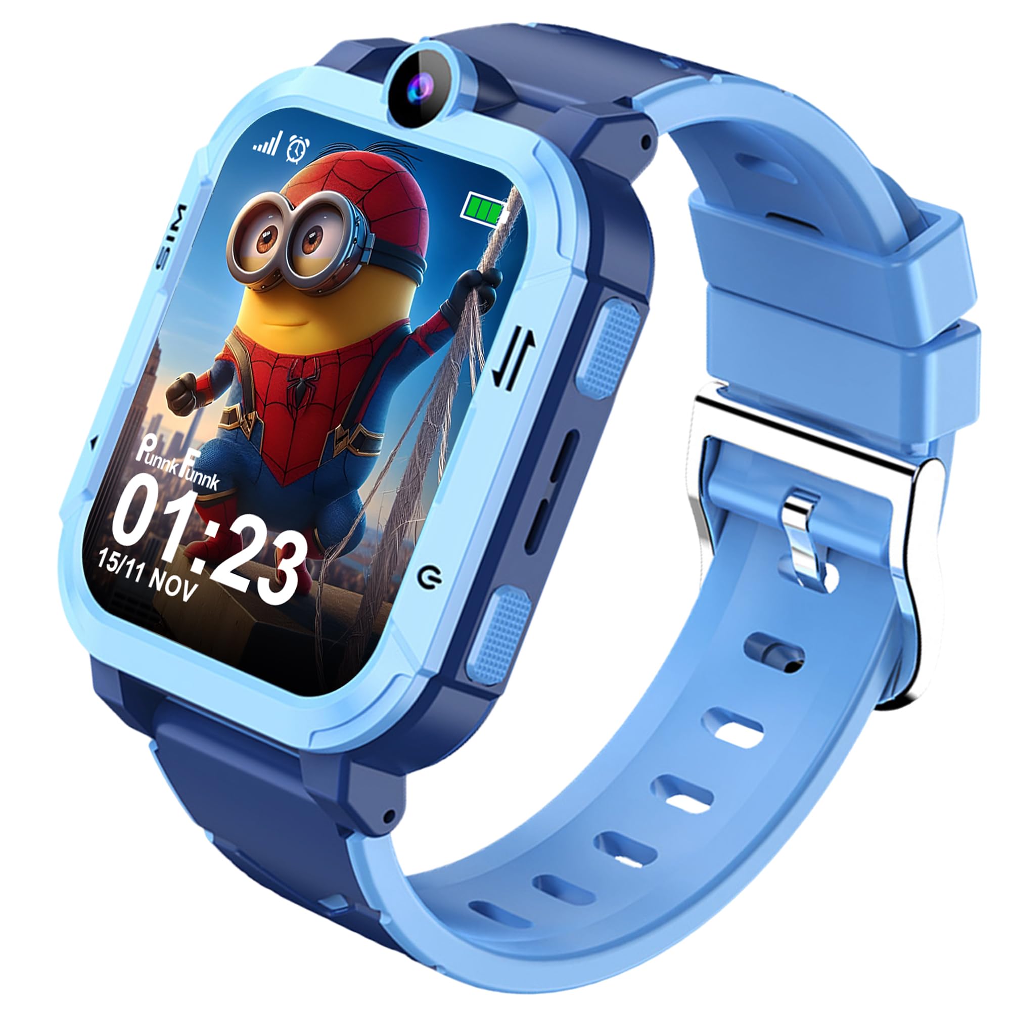 PunnkFunnk Musk Safeguard 5G/4G Kids Smart Watch with SIM Calling, GPS Tracker, Video Call, SOS Alerts, Face Unlock, Games, IP67, 800mAh Battery, Voice Chat, Maps(Blue)-image-9