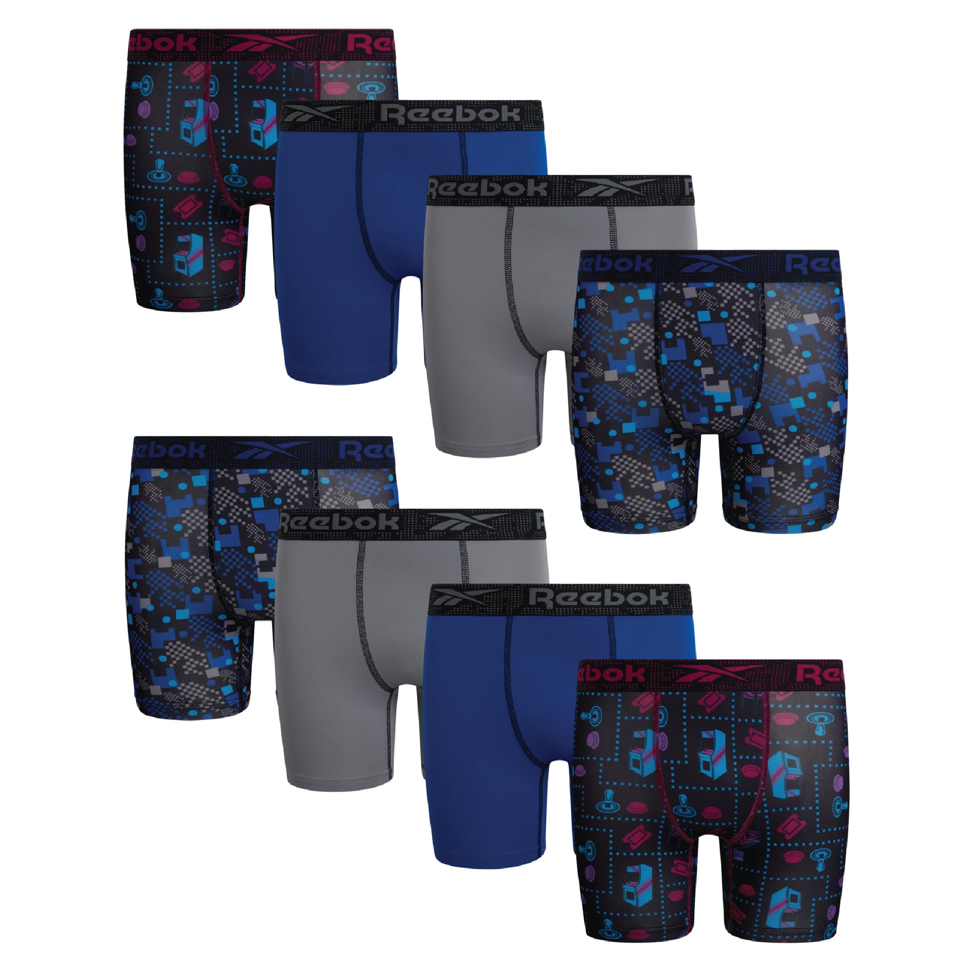 Reebok Boys Boxer Briefs - 8 Pack Soft Comfort Performance Stretch Breathable 5 Inseam Boxer Briefs Boys Underwear