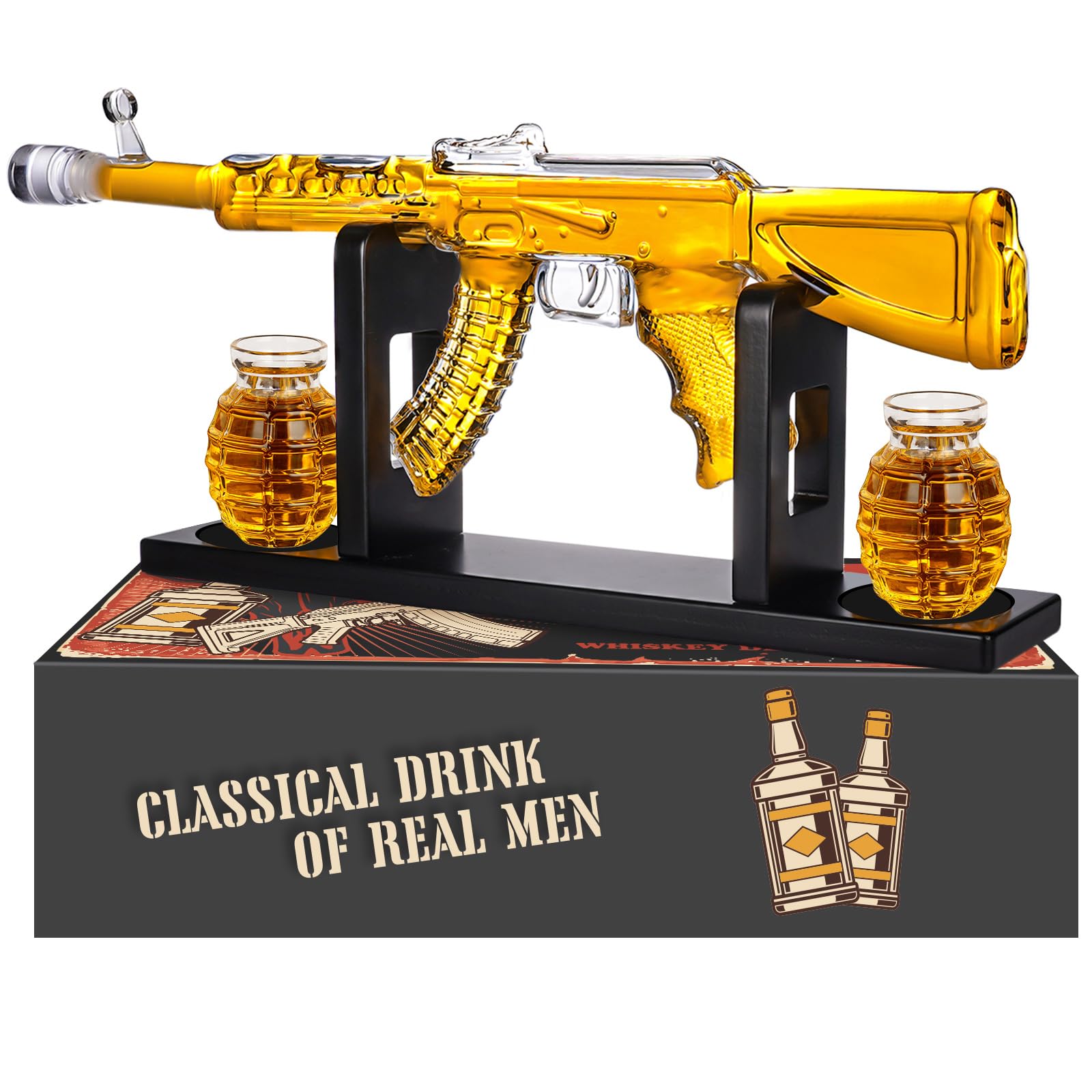 Oaksea Whiskey Gift Sets for Men, AK47 Whiskey Decanter Set with 2 Glasses, Unique Birthday Dad Gifts, Cool Presents for Him Husband, Liquor Dispenser Gifts