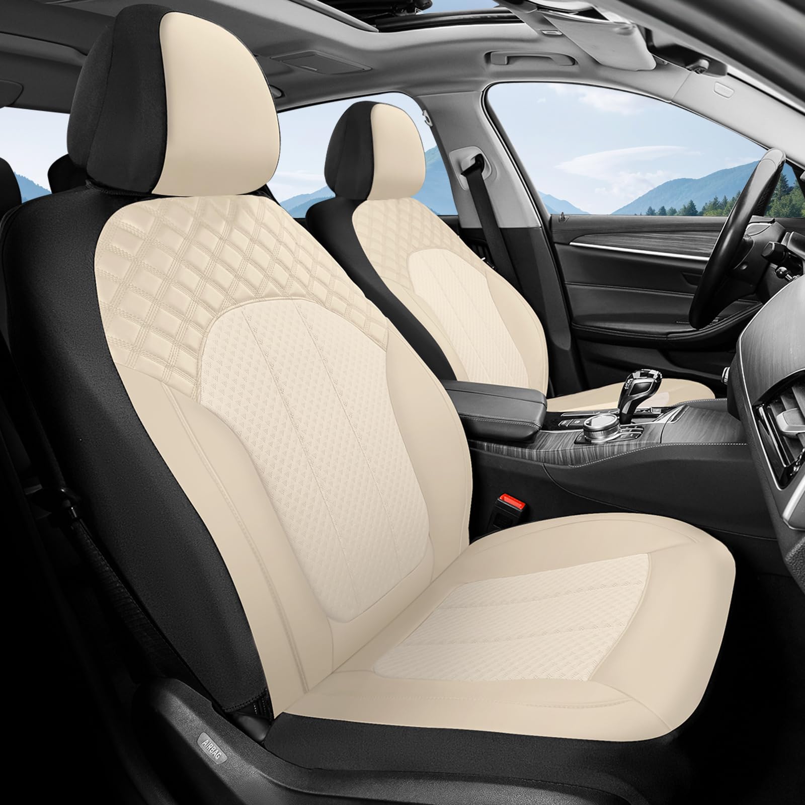 FLORICH Coprisedili per Auto Coprisedili Anteriori, in Pelle PU e Air-Mesh Coprisedili Traspiranti Coprisedili Interni Adatti alla Maggior parte Delle Autovetture, SUV (Anteriori, Beige)
