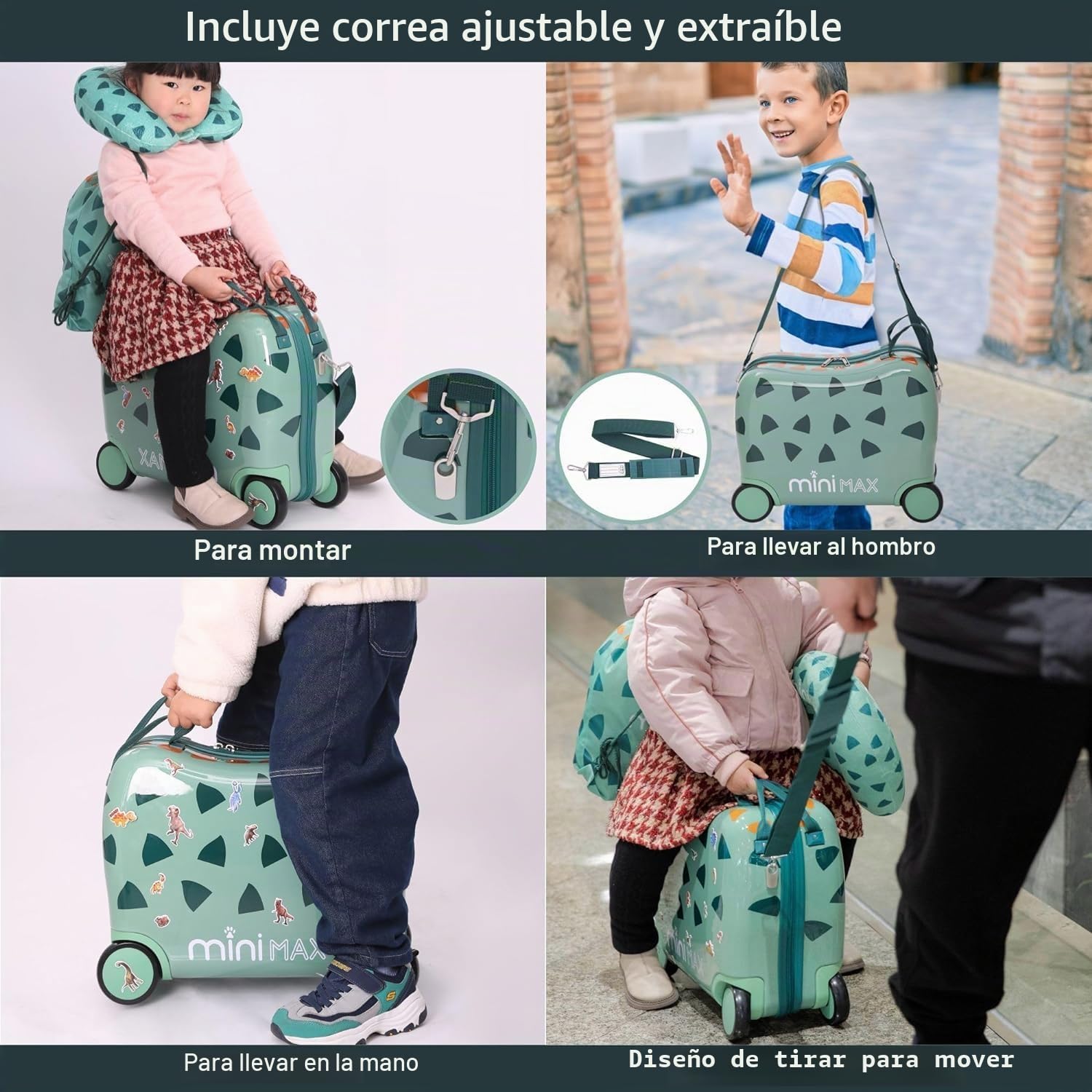 Aerolite MiniMax - Maleta para niños con Ruedas EasyJet de 45 x 36 x 20 cm, tamaño máximo de Equipaje de Mano con Ruedas, 29 L (Dinosaurio)