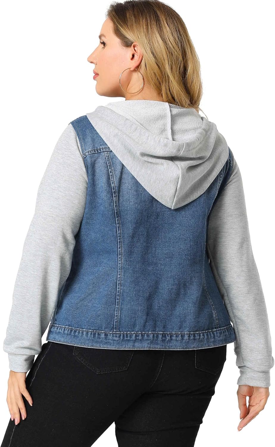 Agnes Orinda Plus Size Denim Jackets for Women with Hood Long Sleeve Western Outfit Casual Hoodie Jean Jacket - Image 5