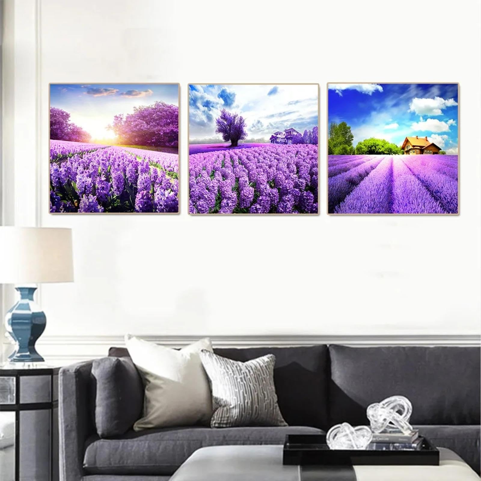 Belles fleurs décoration murale pour masquer mur blanc triptyque lavande - 8