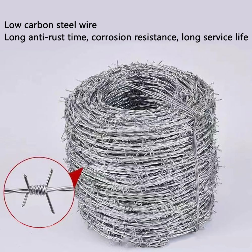 Rollo de Alambre de púas de Acero Inoxidable de 4 Puntas. Alambre Resistente para cercas, Ideal para Seguridad, Manualidades y como Elemento disuasorio para Animales cercar ja