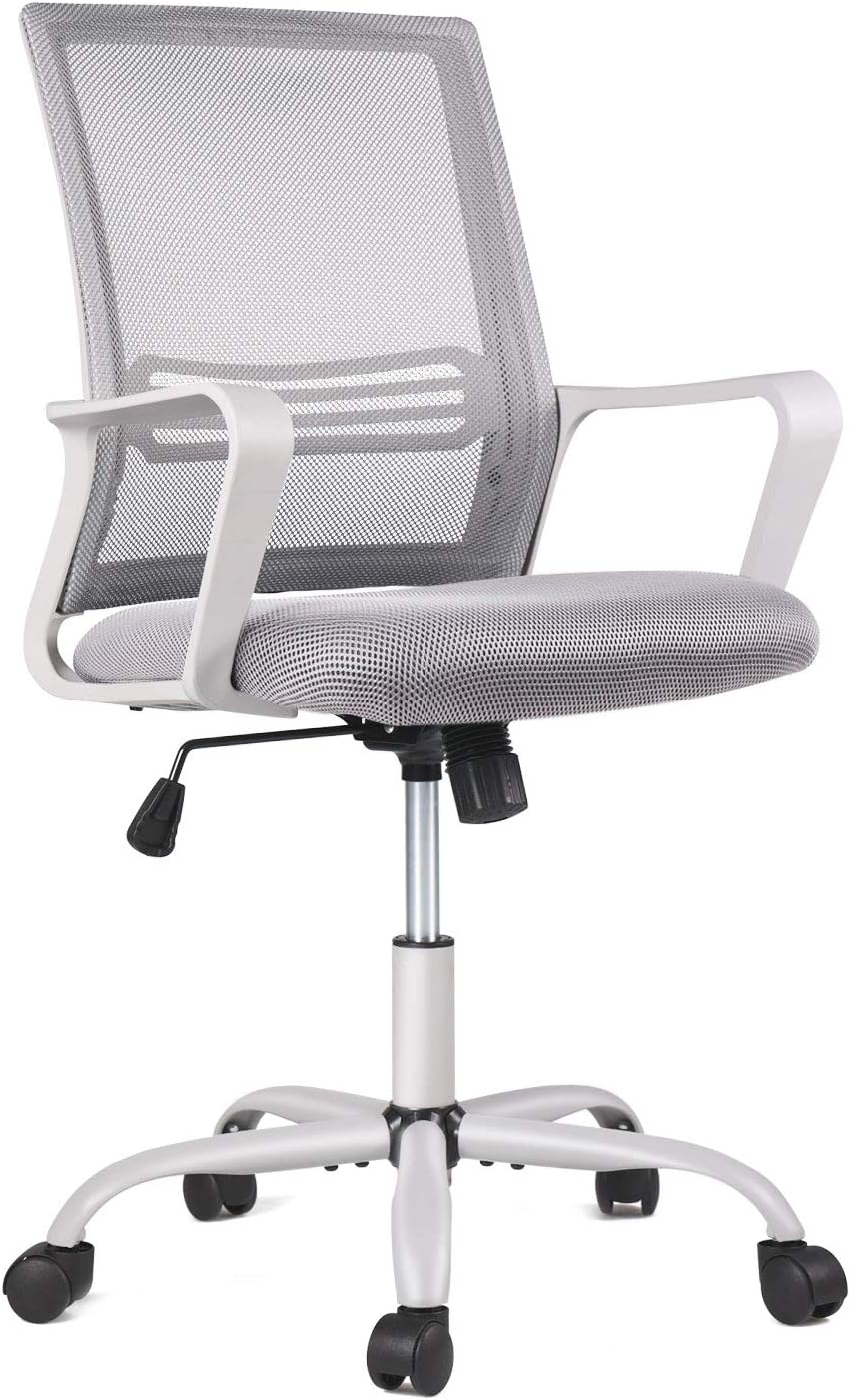 SMUG Ergonomic Mesh Mid Back Office Chair with Lumbar Support, Armrest, Rolling Swivel, Adjustable, Grey