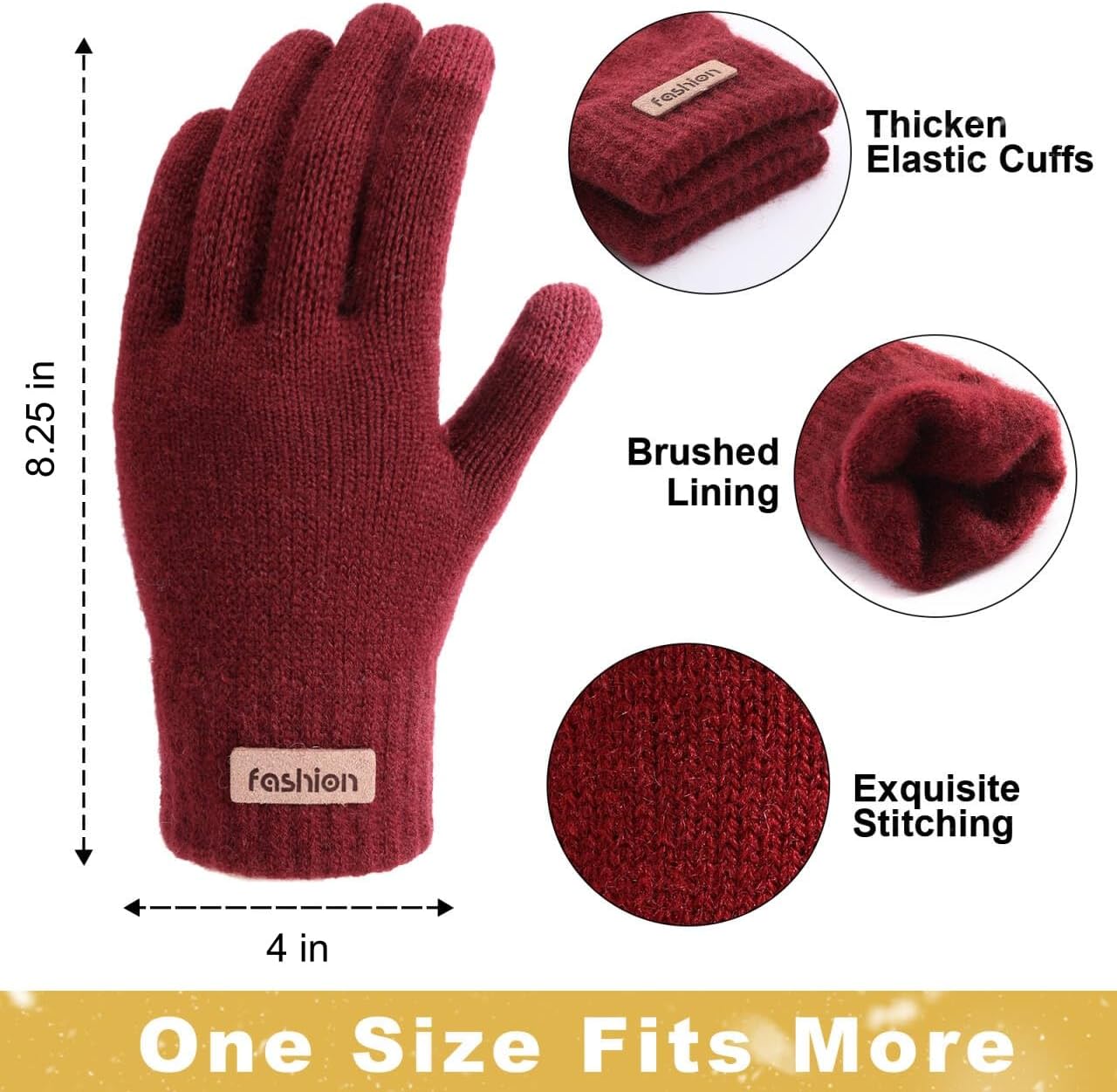 Winter Gloves Women, Touchscreen Warm Lining Glove, Elastic Knitted Gloves for Women Men - Image 3
