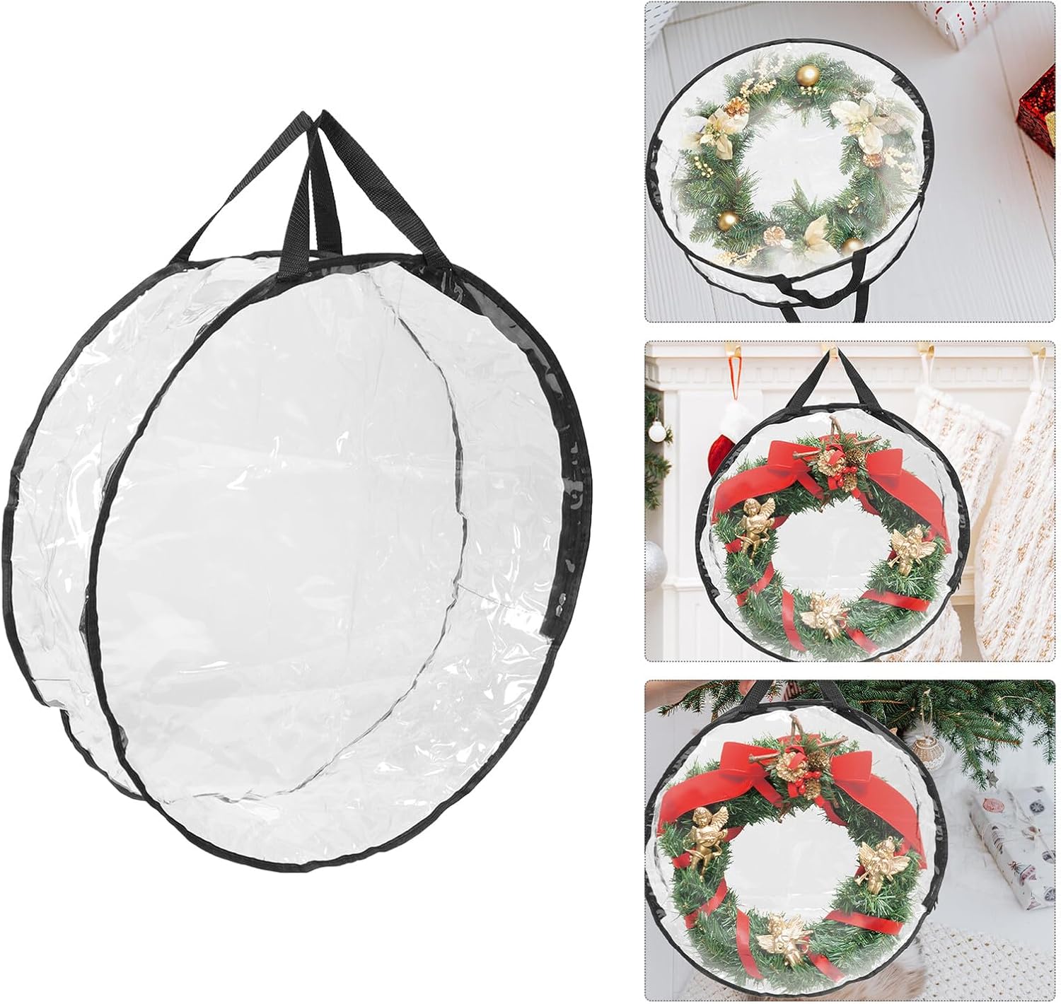 Milisten 2pcs 24-inch Christmas Wreath Storage Bags Large Round PVC Garland Holders Holiday Decorative Storage for Home Organization