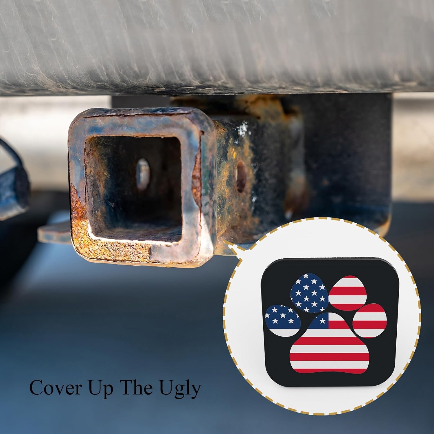 Dog Paw Hitch Covers Red White Blue Stars Pet Footprint USA Flag American Against Black Square Towing Hitch Covers 2” Heavy Duty Trailer Hitch Tube Cover Plug Cap Rubber For Most Vehicles SUV