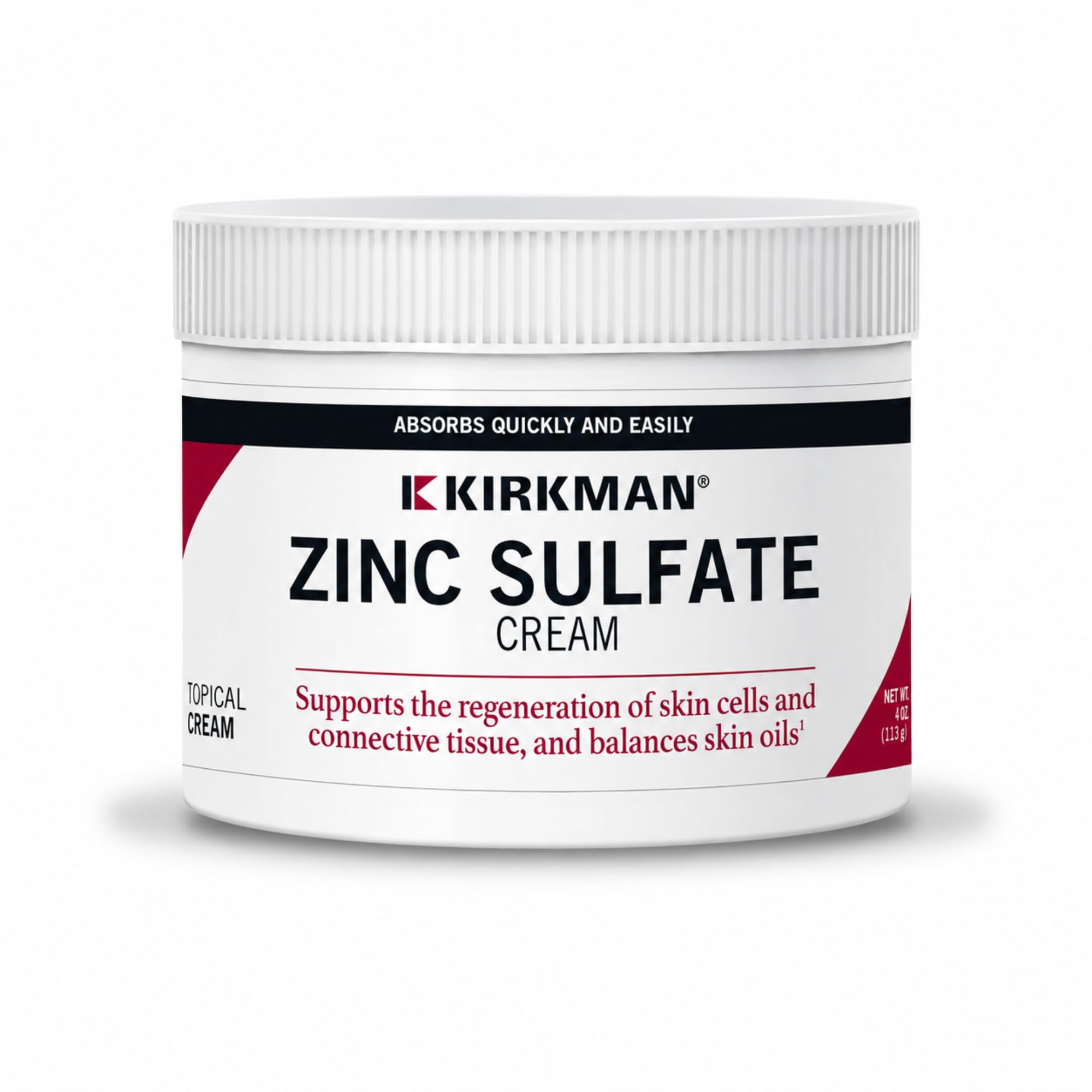 Kirkman - Zinc Sulfate Topical Cream - 4 fl oz - Γρήγορη απορρόφηση - 10% Zinc Sulfate - Hypoallergenic