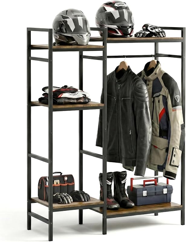 TONGMO Motorcycle Gear Rack, Heavy Duty Helmet Stand, Large Motorcycle Gear Storage Rack for Helmet, Jacket, Boots & Riding Accessories