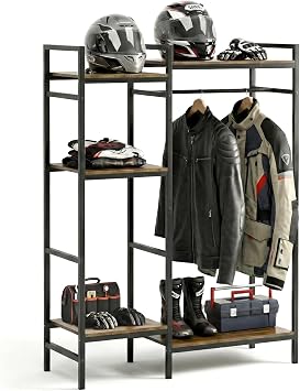 TONGMO Motorcycle Gear Rack, Heavy Duty Helmet Stand, Large Motorcycle Gear Storage Rack for Helmet, Jacket, Boots & Riding Accessories