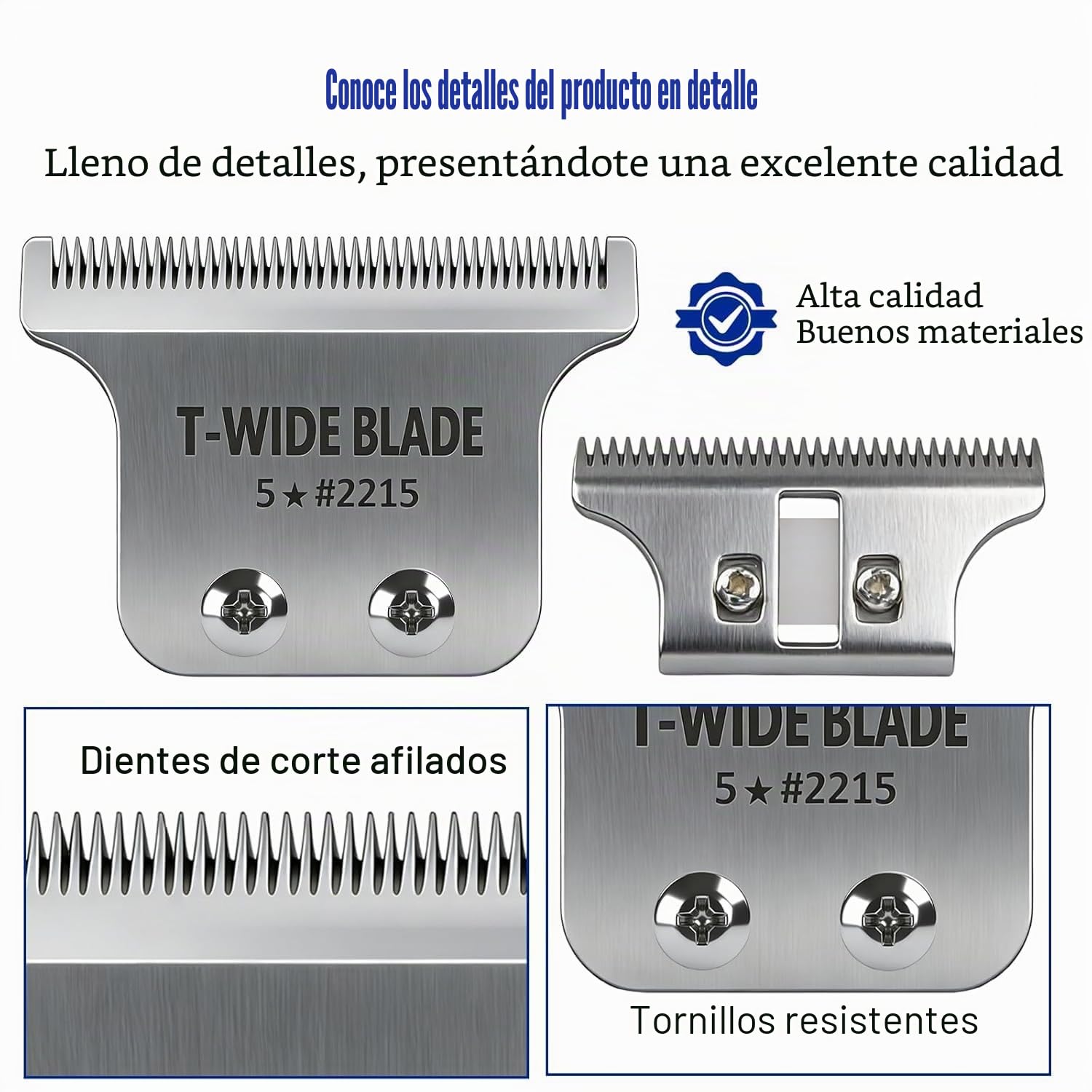 Cuchilla de repuesto profesional 2215 T-Wide, compatible con el cortapelos Wahl 5 Star Detailer Li (8081, 8171), hoja ajustable de acero inoxidable de separación cero (paquete de 2)