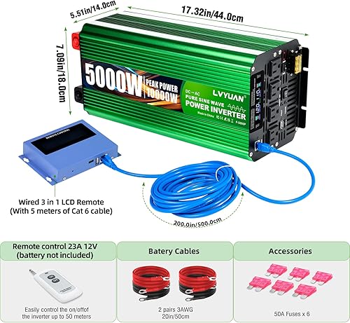 Miniatura 10 de LVYUAN Inversor de corriente de onda sinusoidal pura de 500 vatios 1000 (pico), convertidor de corriente de 12 V CC a 110 V120 V CA con 2 enchufes y