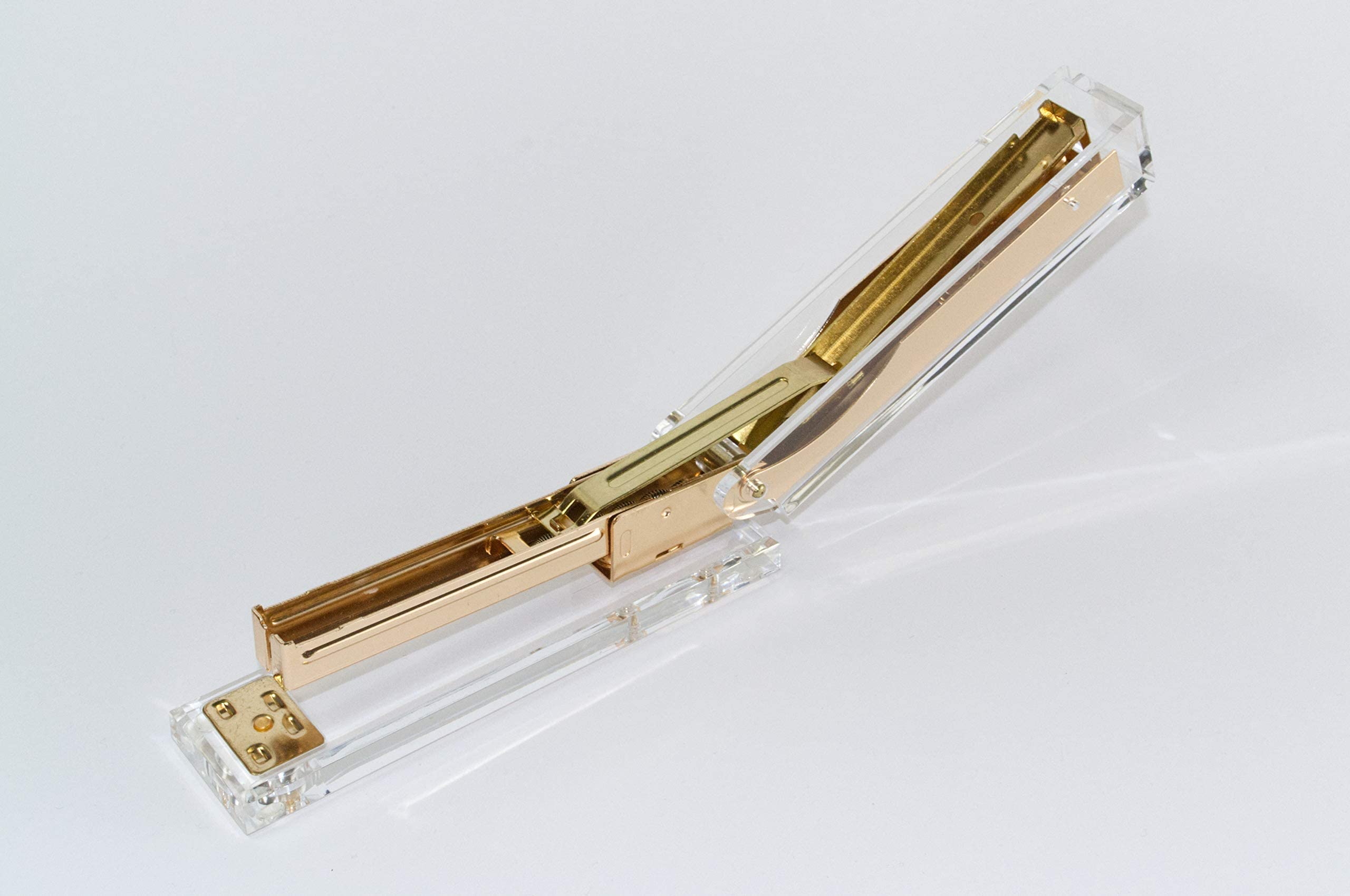Grapadora de acrílico transparente y metal dorado, grapadora para grapas 24/6, grapa 25 hojas