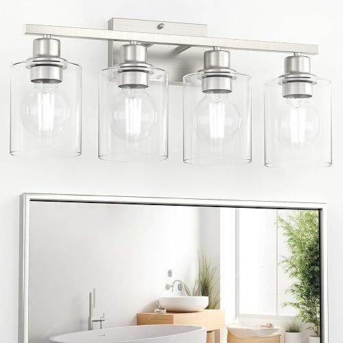 Miniatura 1 de Accesorios de iluminación de baño sobre espejo de níquel cepillado, luces de tocador de 24 pulgadas para baño, modernos apliques de pared de 4