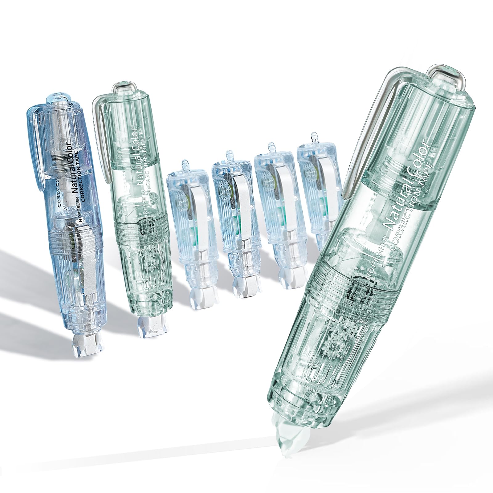 HOPESEER White Retractable Correction Tapes, 2 Cute Pre-Loaded Correctors with 4 Refills, Pull-Out Pen-Shaped Applicator, Anti-Break Tape for Office