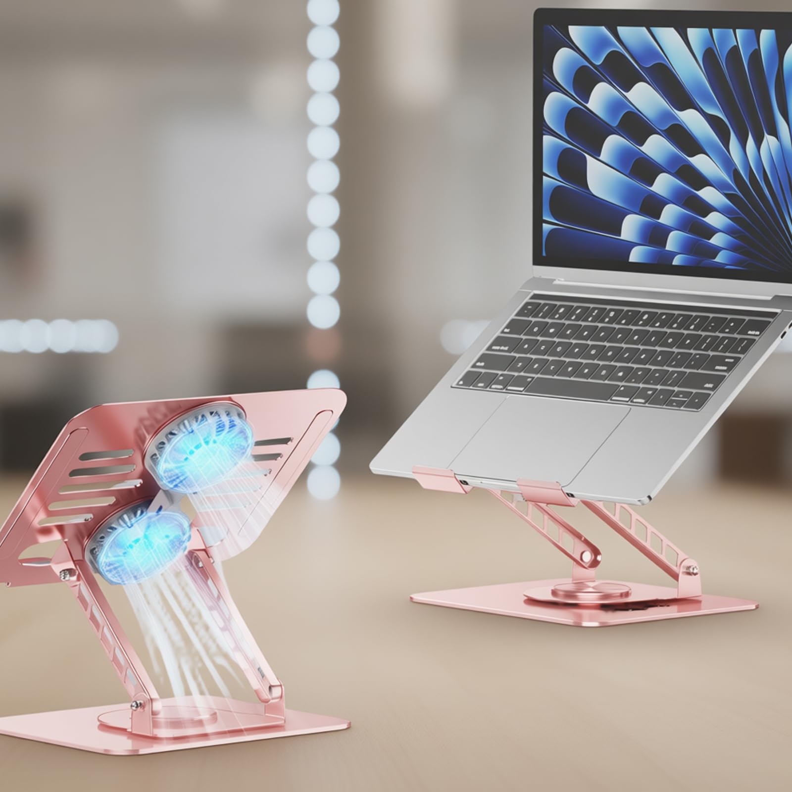 Supporto ergonomico per laptop per dispositivi da 17,3 pollici con doppia ventola di raffreddamento regolabile in altezza e rotazione a 360 gradi regolabile