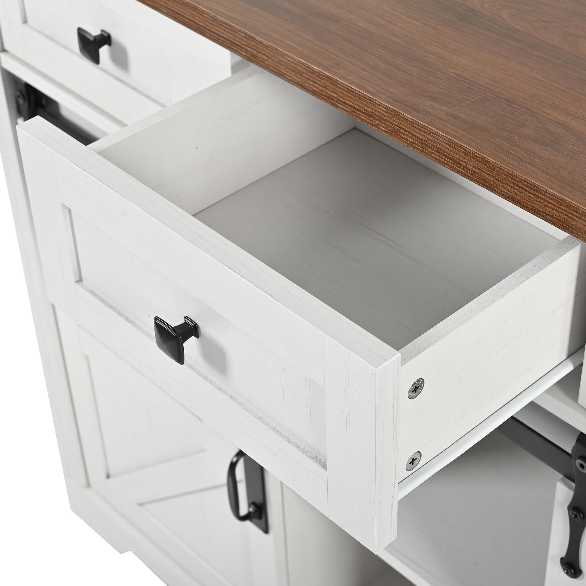 Moimhear Isola della cucina, carrello da portata con piano di lavoro estraibile, carrello da cucina su ruote, armadio da cucina con 2 ante scorrevoli e 3 cassetti