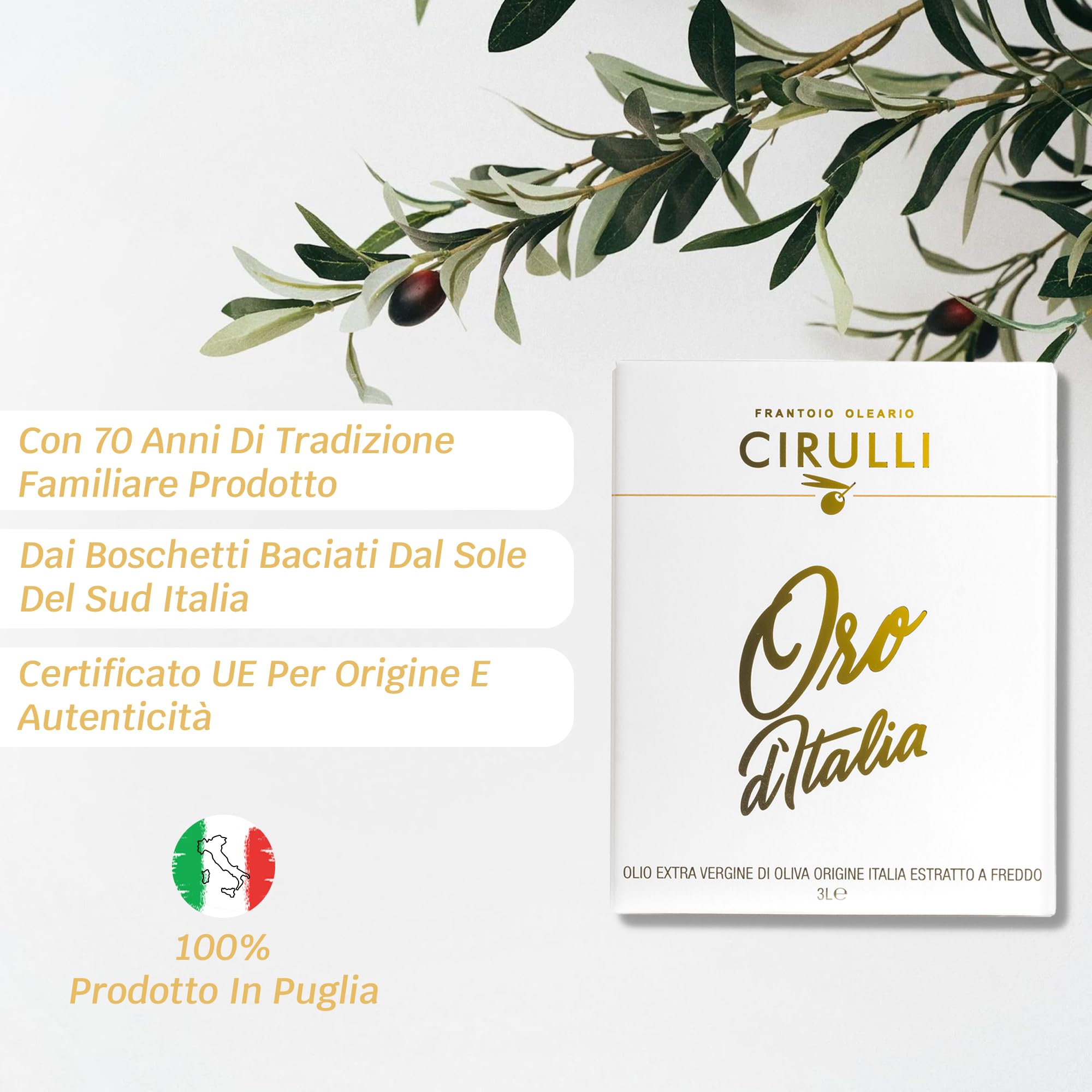Cirulli Huile d'olive extra vierge italienne extraite à froid, 2 Bag in Box EVO (2 x 3 Litres)