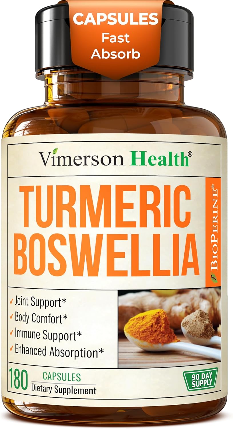 Boswellia Serrata Turmeric Supplement for Joint Support & Inflammation Balance – Turmeric Boswellia Supplement with Ginger & Black Pepper Extract for Enhanced Absorption – Non-GMO - 180 Capsules