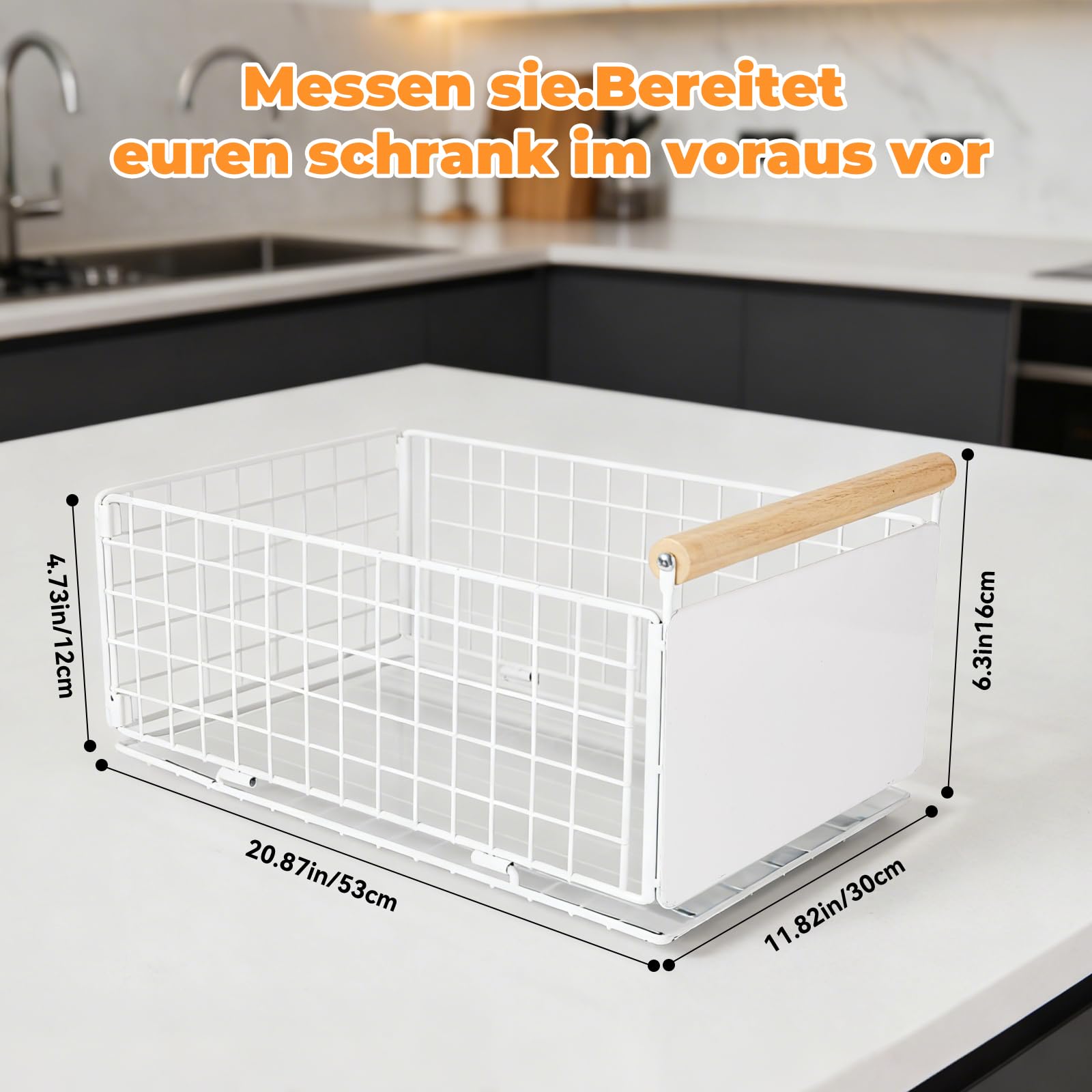 Teleskop-Schubladeneinsatz für Küchenschränke – Ausziehbarer Schrankorganizer 38x23x18,5 cm, Montage mit Klebepad oder Schrauben, Leises Schienensystem, Organizer (4er)