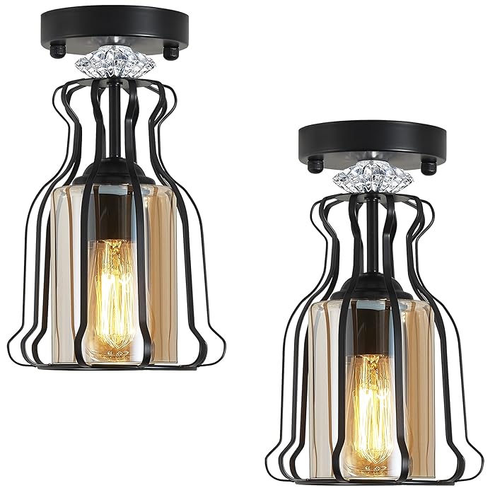 Buy LEDIARY 2 Pack Semi Flush Mount Ceiling Light, Industrial Black