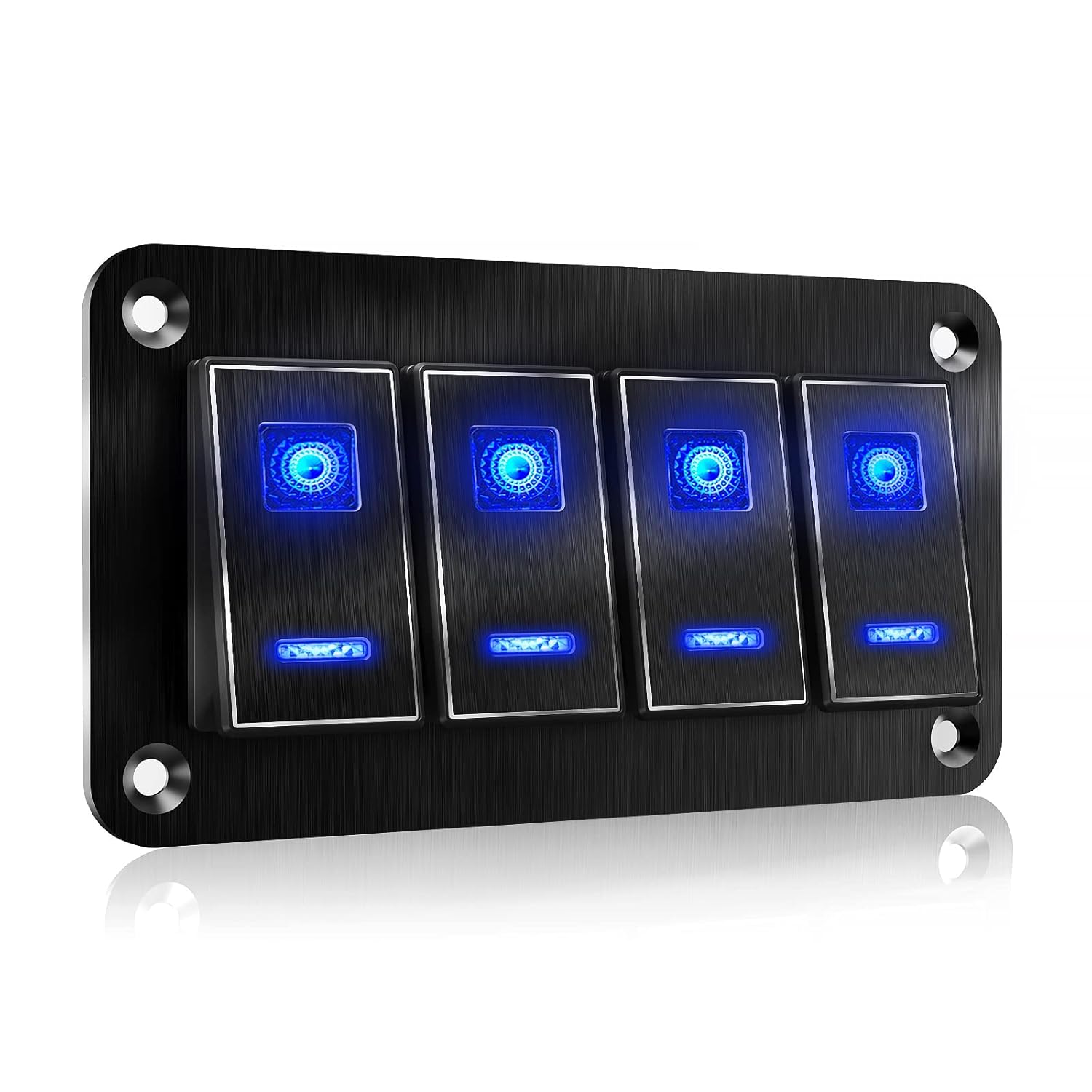 4 Gang Rocker Switch Panel Switch ONOFF Panel Blue LED Toggle Switch Panels Metal 12V 24V