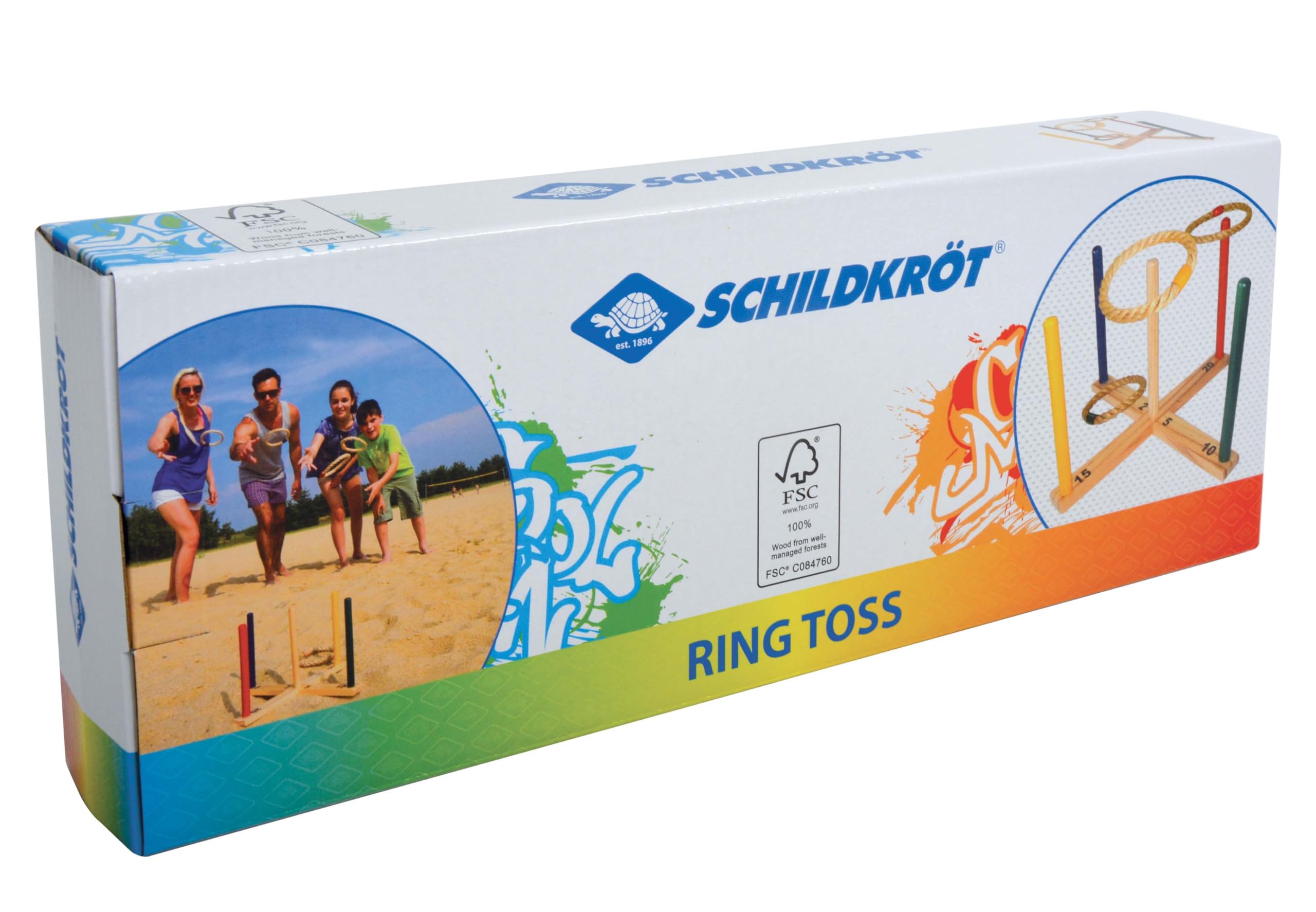 Schildkröt Ring Toss, Jeu de Lancer d'Anneaux, Ensemble en Bois Certifié FSC, 1 Base en Croix, 5 Anneaux, 970113