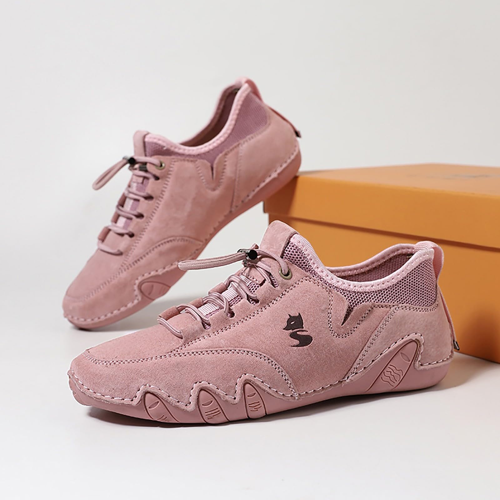 Zapatos casuales para mujer, zapatos casuales para mujer, botas chukka al tobillo, mocasines transpirables, hechos a mano, a la moda, tenis de caña media para caminar y conducir, Pink, 40 EU