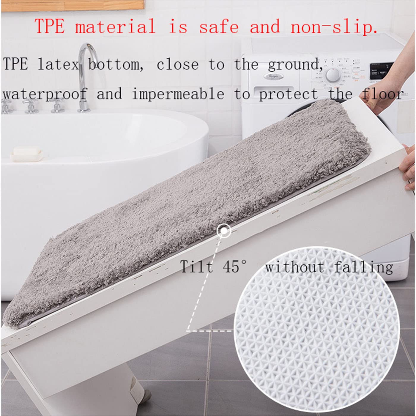 ZLZNX Tapis de Salle de Bain Antidérapant Tapis de Douche Absorbant Tapis de Bain à Poils Longs en Microfibre Douce Tapis pour Salle de Bain et Chambre Lavable en Machine,9,60 * 90CM