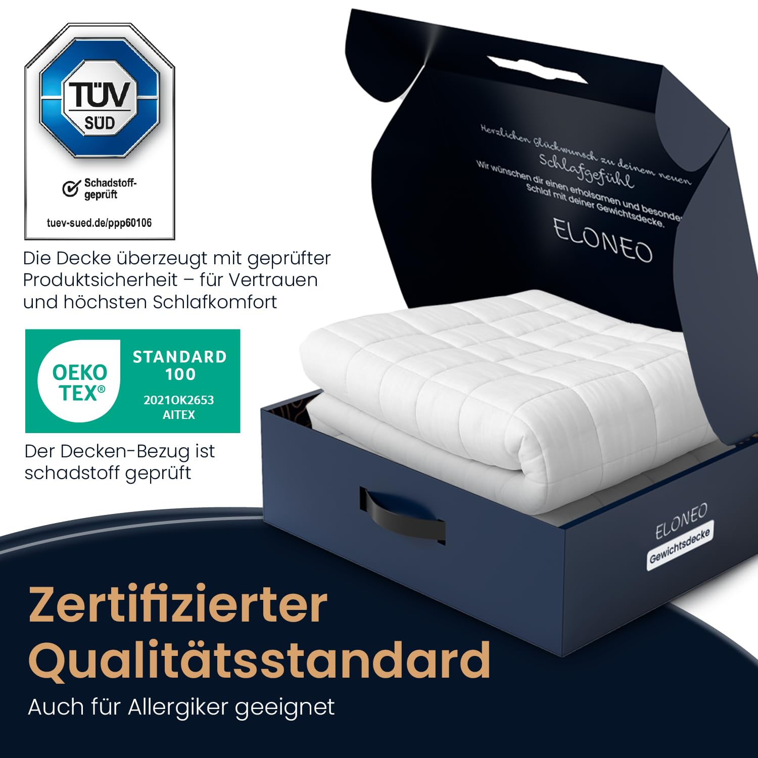 ELONEO NEU Gewichtsdecke 155x220 cm mit 11 kg, TÜV und Oeko-Tex Zertifiziert, Weighted Blanket aus 100% Baumwolle, Entspannungsdecke & Anti-Stress Therapiedecke, schwere Decke zum Schlafen
